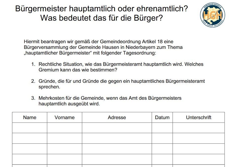 Übergabe von 170 Unterschriften für Bürgerversammlung